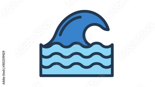 Ocean wave icon in blue tones on white background