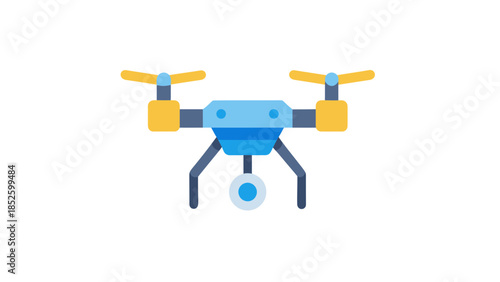 Modern drone with yellow propellers in flight