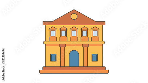 Modern two-story yellow building with brown roof