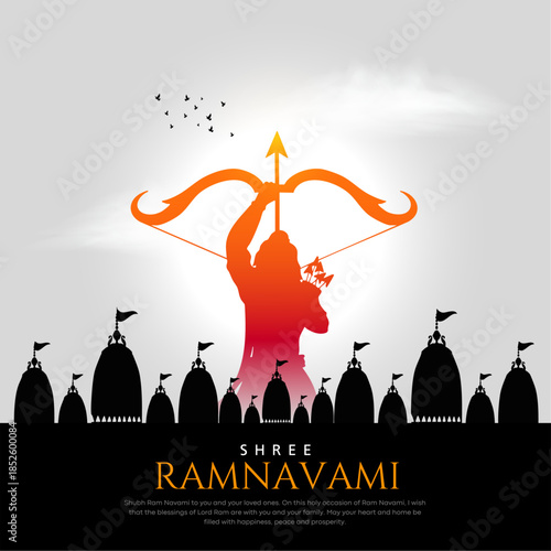 Happy Ram Navami Vector Background Design with Silhouette Lord Rama Illustration