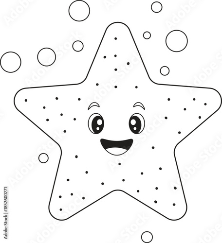 Simple Starfish Underwater Coloring Page for Kids.  Cute Ocean Sea Creature for Toddler. Printable Coloring Book Illustration is perfect for preschool and kindergarten.