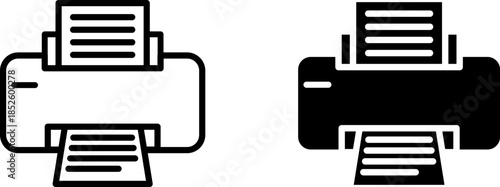 Outline and solid printer icon illustration, representing office technology and document printing