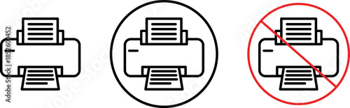 Set of printer icons depicting active, general, and prohibited printing status