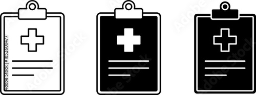 Medical report or patient record icons illustrating health documents and healthcare information