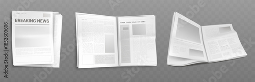 Professional newspaper template with organized layout for editorial content. Clean design with article sections, headline areas and column structure. Mockup for daily press publications and newsletter