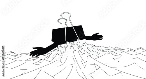 Businessman struggling overwhelmed by paperwork drowning in documents and office work stress