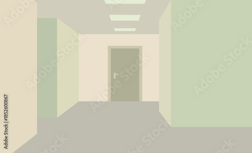 Illustration Design of Indoor Scenery with 1 Door