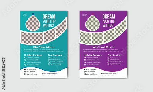creative and elegant flyer design. with two color variation stylish and modern corporate business flyer design.organic shape creative marketing  Travel and branding design layout advertising flyer.