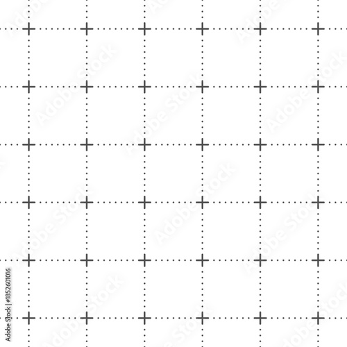 Seamless Dotted Grid with Plus Symbols Pattern Background. Minimal Geometric Layout for Planners Page, Notebook Sheet Math Graph, UI, Stationery. Popular Cross Patterns Collection. Vector Illustration