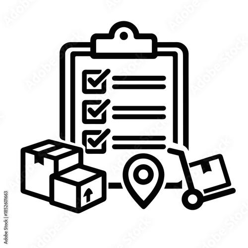 Thick-outline relocation checklist icon for planning a house move, ideal for moving apps, relocation services, task management tools, and home delivery platforms.
