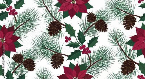 Traditional Christmas Nature Pattern Vector Illustration