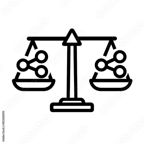 Thick-outline AI fairness icon with balanced data nodes, ideal for ethical AI systems, bias control tools, compliance dashboards, and responsible technology platforms.