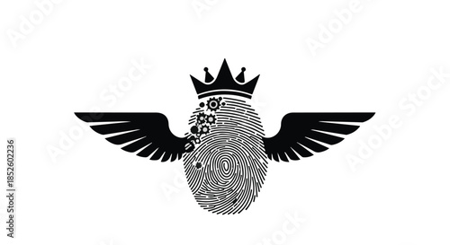 Eagle bird with crown wings spread royalty free illustration, majestic animal symbol with regal headgear and outstretched wings on white background