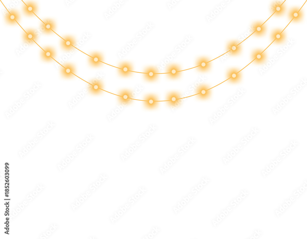 Obraz premium Glowing Golden String Lights Garland Isolated on a Transparent Background – Festive Decorative Illumination