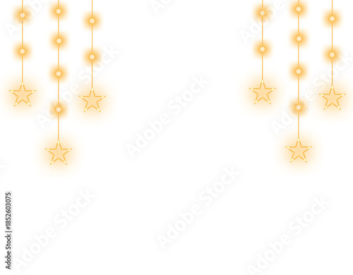 Glowing Golden Hanging String Lights with Star Shine on Transparent  Background