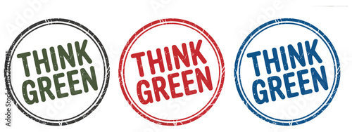 Think green stamp and label set with various eco-friendly signs and rubber stamp icons for organic product certification