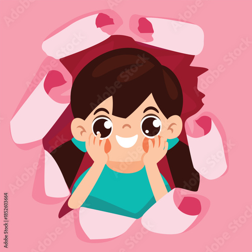 Cartoon Kid Punching The Paper