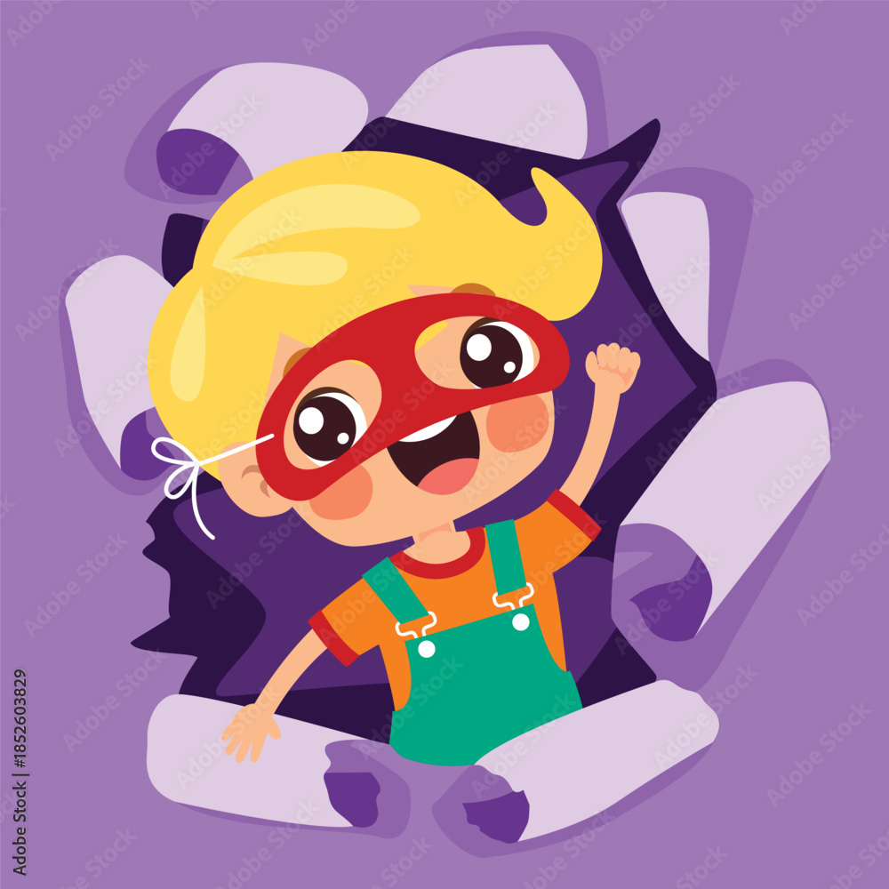 Naklejka premium Cartoon Kid Punching The Paper