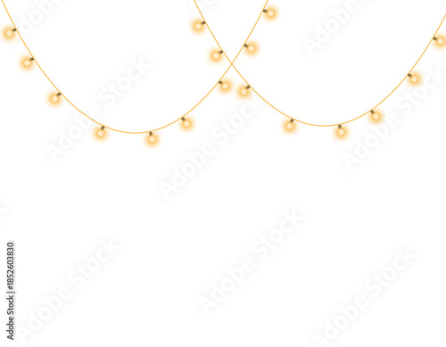 Glowing Christmas String Lights Isolated on Transparent Background – Realistic Holiday Garlands