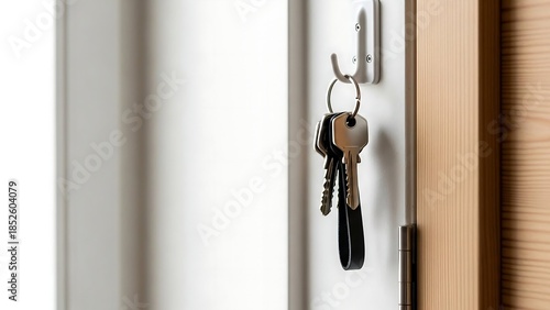 Keys hanging on a door lock.