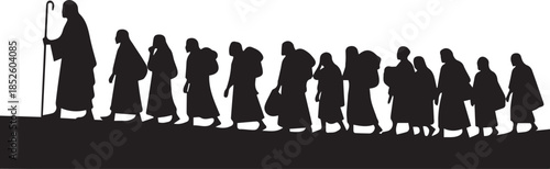 Silhouette of a shepherd leading a flock