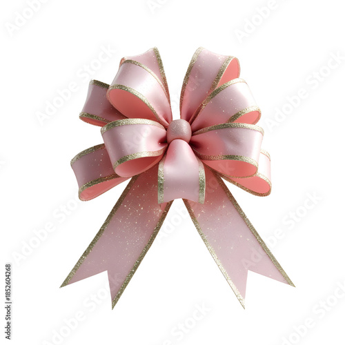 3d render pink bow with silver trim, festive celebration, fabric decoration, present adornment, Generative AI