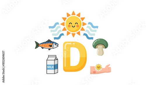 Sources of Vitamin D and Sun Exposure Concept Illustration