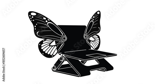 Butterfly shaped folding camping chair outdoor furniture for garden patio, modern decorative butterfly wings on black metal frame, relaxing outdoor seating for backyard or park