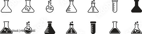 Science Lab Glassware Vector Icons Set Beakers Flasks and Test Tubes Essential Equipment for Scientific Research and Experimentation in Chemistry Biology and Education