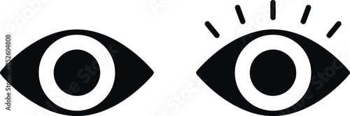 Two Black Eyes Icons in Flat Style Look and Vision Concept Showing Opening and Closing on Transparent Background Eye Care Oculist Medical Logo Design Vector Illustration