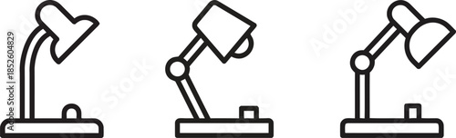 Versatile collection of three modern desk lamp line icons, perfect for office, study, and home interior design illustrations or digital product displays