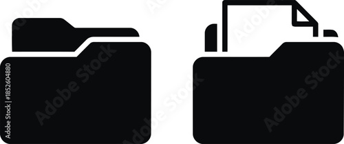 Black Folder Icon Documents with Paper on Transparent Background Archive of Files and Binders Office Supplies Symbol Business Organization Vector Illustration