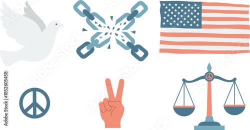 Symbols of peace, unity, and justice