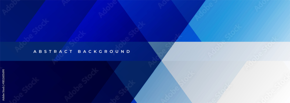 Fototapeta premium Blue and white modern abstract wide banner with geometric shapes. White and dark blue abstract background. Vector illustration