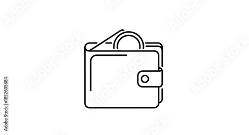 Outline icon of a wallet with a coin, symbolizing finance, payments, savings, and budget management concept.