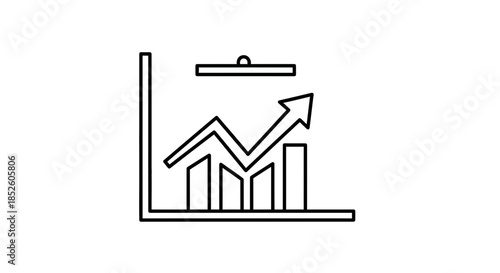 Line icon of a bar chart showing an upward trend and a trash can symbol, indicating data removal, deletion, or improvement.