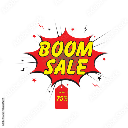 Boom Sale Promotional Explosion Design With Discount Tag
