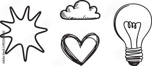  Minimal Doodle Icon Set Vector for Note Taking Brainstorming Creative Journal and Hand Sketch Style Design Element