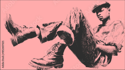 Male fashion silhouette with bold boots and hat. A modern vector illustration showcasing an edgy and trendy style.