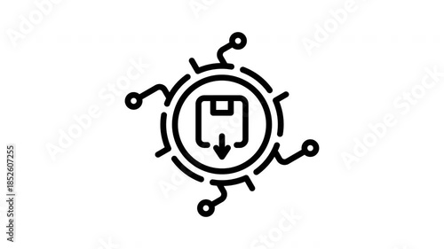 Package icon with an arrow in a connected circle. Suitable for shipping, delivery, logistics, and trackingrelated concepts in design projects.
