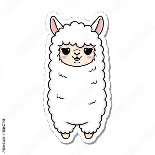 Cartoon Llama with Fluffy White Fur.