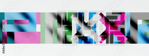 Abstract geometric shapes, vibrant colors, white background. Modern design elements create interesting visual texture.