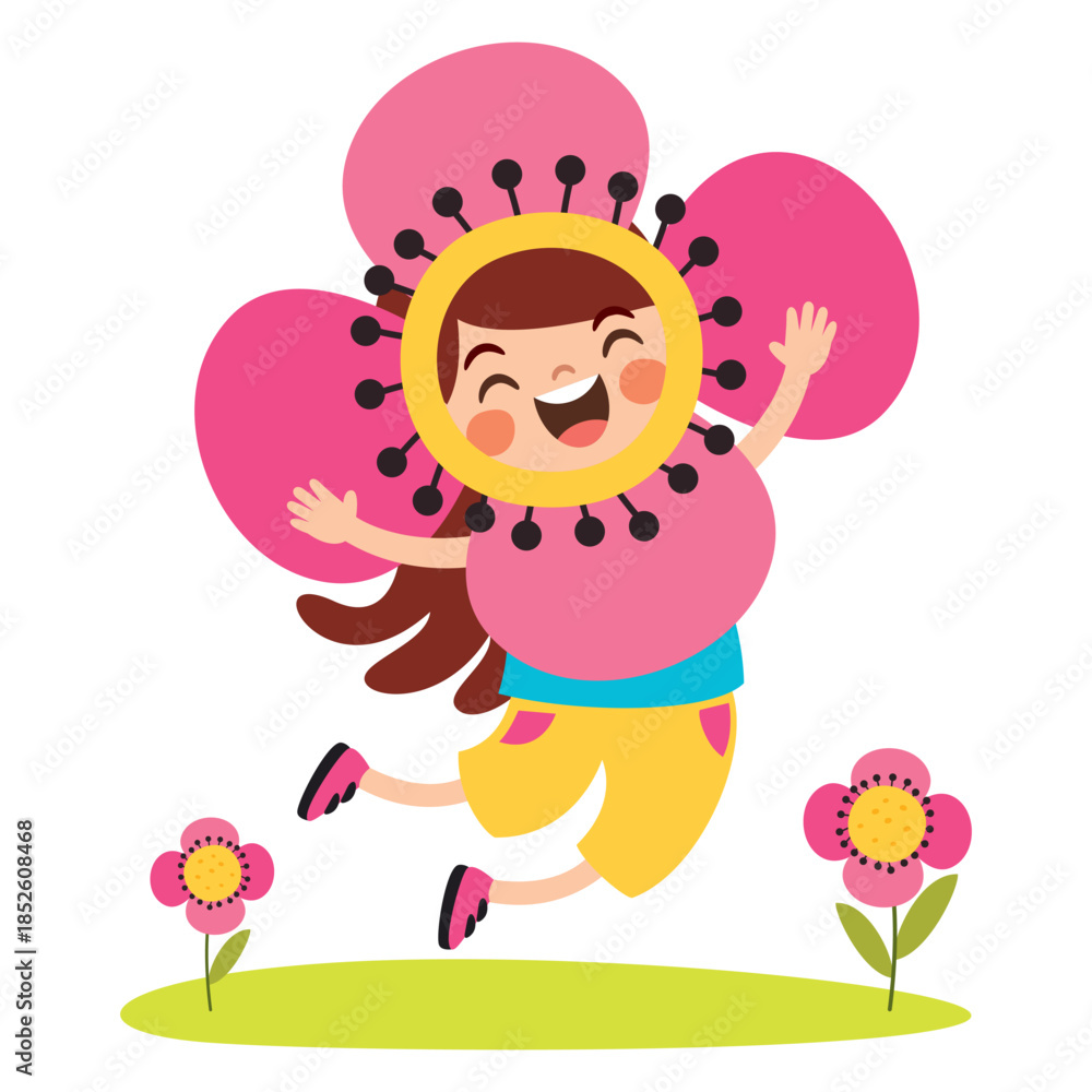 Fototapeta premium Cartoon Kid Wearing Flower Costume