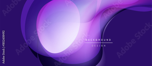 Abstract purple background. Overlapping shapes create dynamic flow, modern design. Gradient shades offer visual depth, smooth transitions.