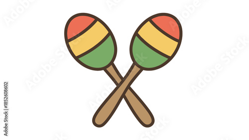 Colorful cartoon maracas crossed together in a fun musical instrument illustration