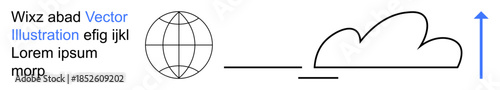 Cloud technology, global data transfer, internet connectivity, network infrastructure, digital transformation, future innovation. a globe, cloud and upward arrow. Cloud technology and global data
