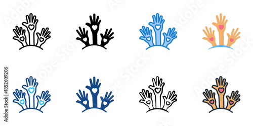 Volunteer opportunity icons set multiple style collection. 
