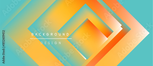 Abstract geometric design features layered diamonds. Vibrant orange, turquoise gradients create modern visual effect. Minimalist style, clean presentation.