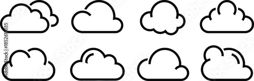 Cloud Outline Icons Set Weather Symbols Overcast Sky Shapes Rainy Season Forecast Meteorology Environment Cloudscape Collection Line Art Elements