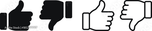 Thumbs Up and Thumbs Down Icons Set in Solid and Outline Style Hand Gesture Symbols Like Dislike Feedback Sign Positive Negative Vote Choice Agreement Disagreement